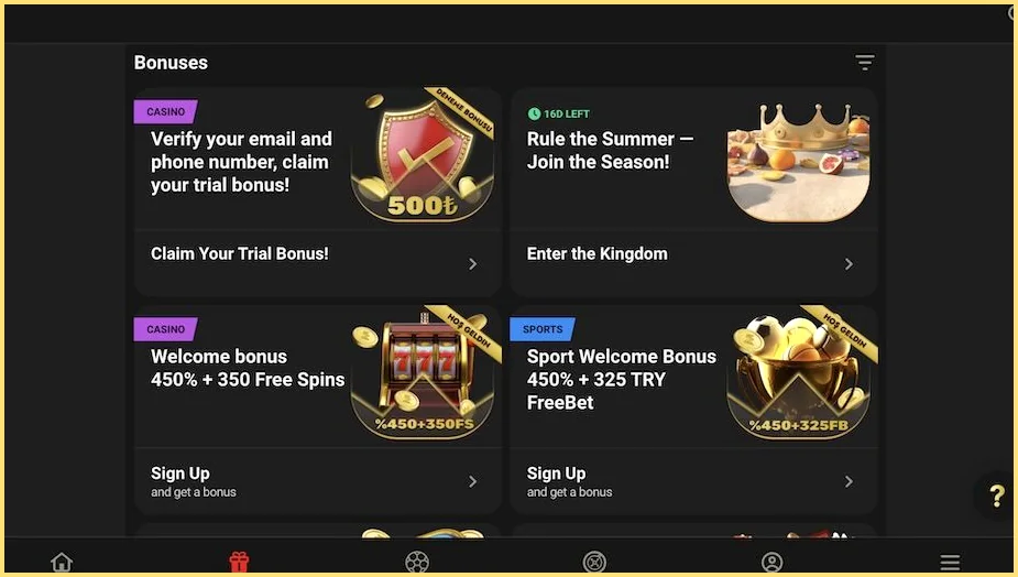 1King Casino bonuslar bölümü: deneme bonusu, casino ve spor hoş geldin paketleri – güncel ekran